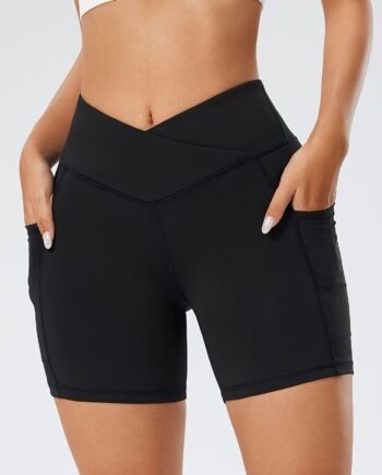 Women's High-Waisted Compression Yoga Shorts with Side Pockets