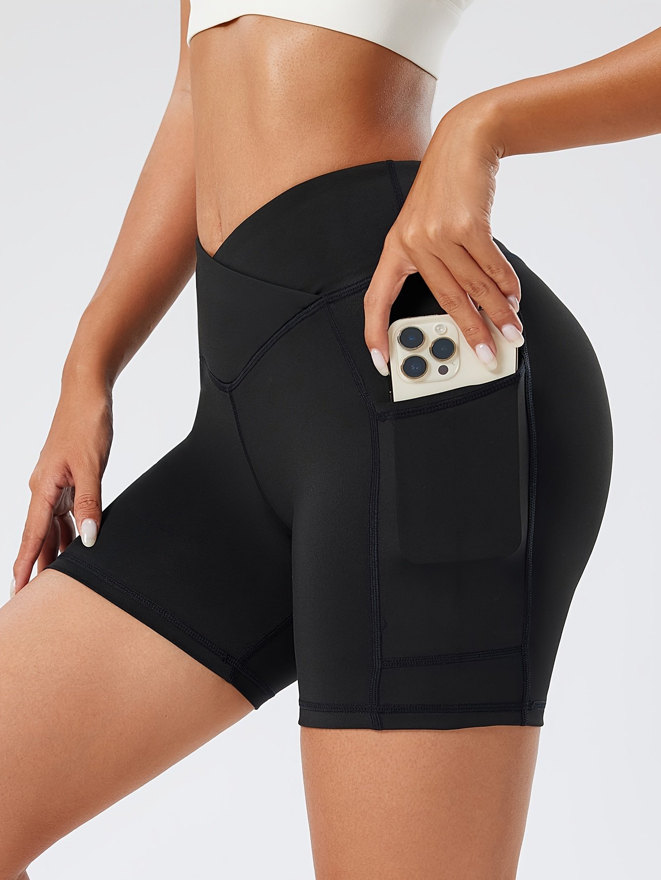 Women's High-Waisted Compression Yoga Shorts with Side Pockets
