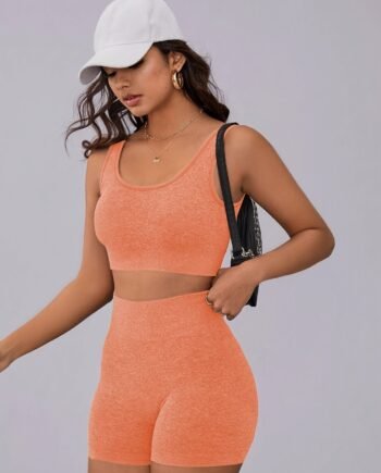 Women'S Seamless Solid Color Athletic Set Orange color
