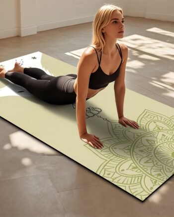 Diatomite Non-Slip Yoga Mat – Elegant Mandala Pattern Exercise Mat (Beige Green)