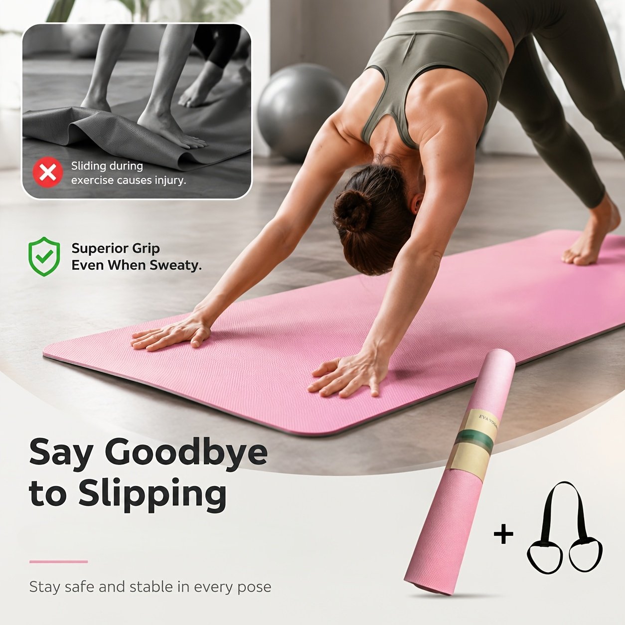 Foldable Non-Slip Yoga Mat – Lightweight Portable Exercise Mat (Pink)
