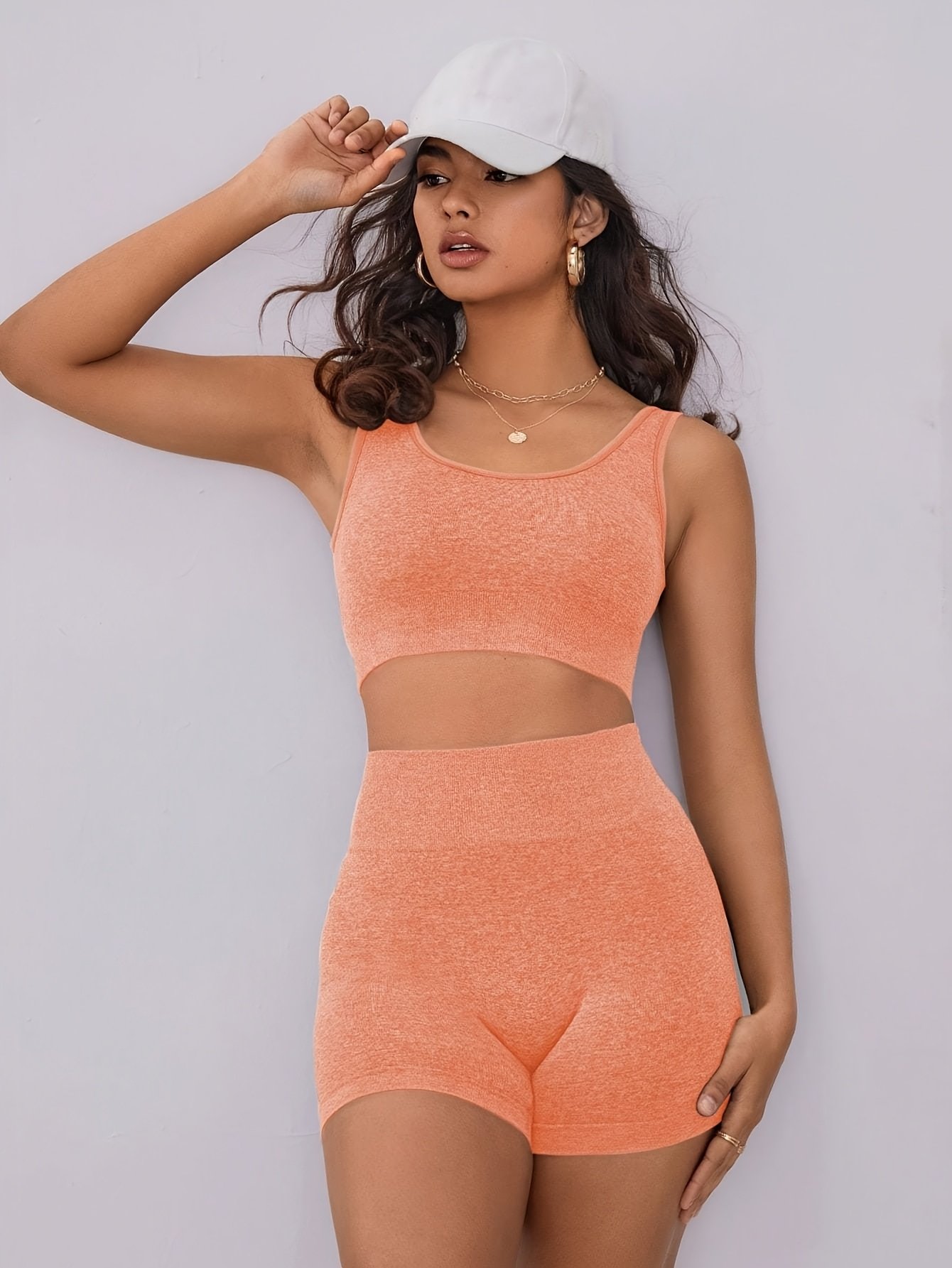 Women'S Seamless Solid Color Athletic Set Orange color
