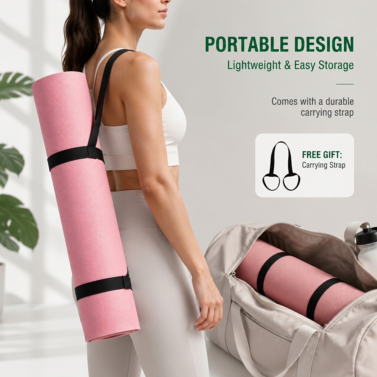 Foldable Non-Slip Yoga Mat – Lightweight Portable Exercise Mat (Pink)