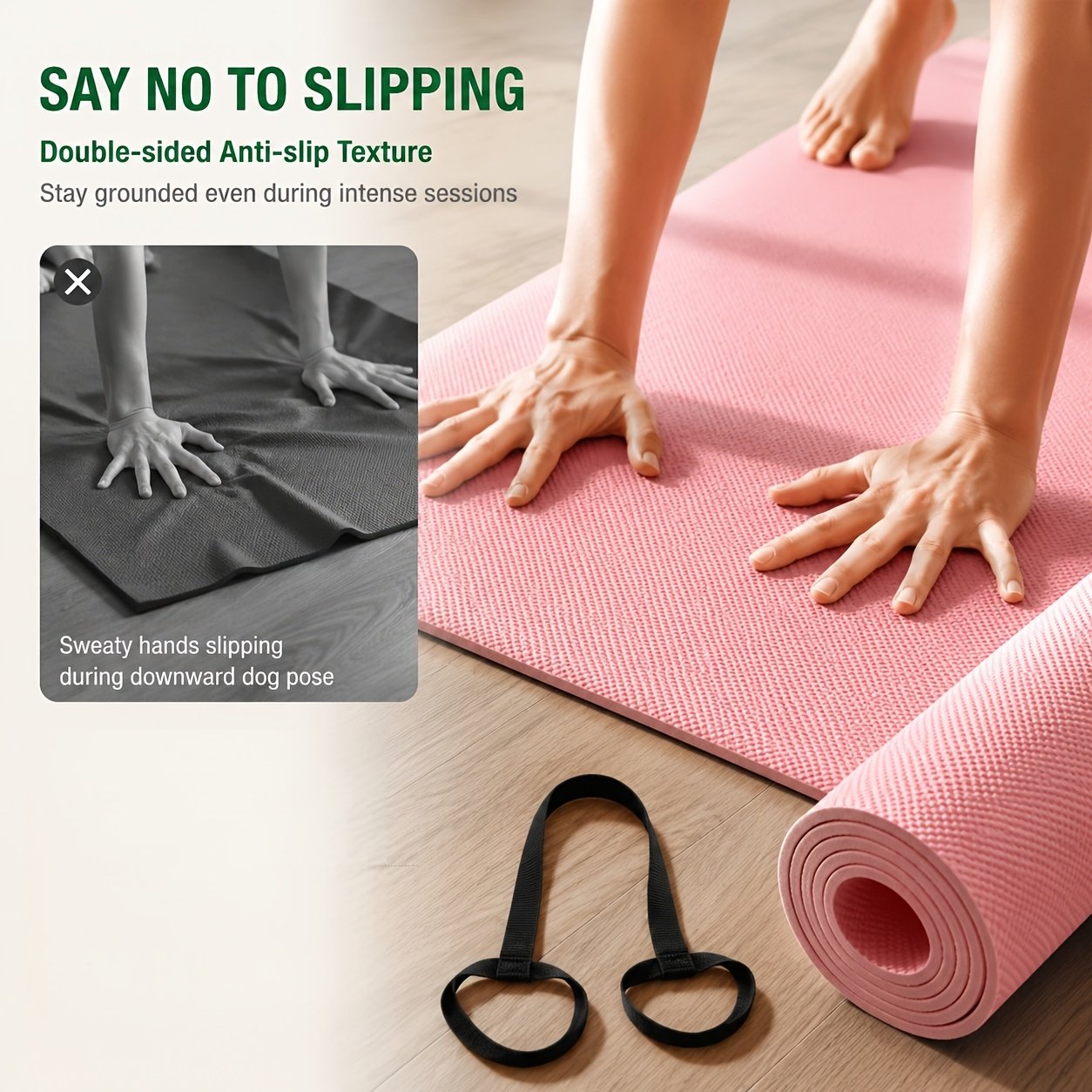 Foldable Non-Slip Yoga Mat – Lightweight Portable Exercise Mat (Pink)