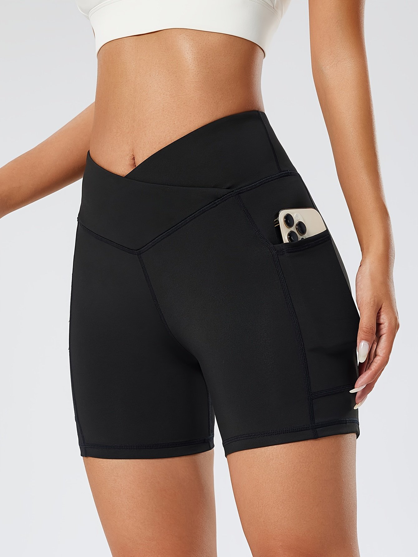 Women's High-Waisted Compression Yoga Shorts with Side Pockets