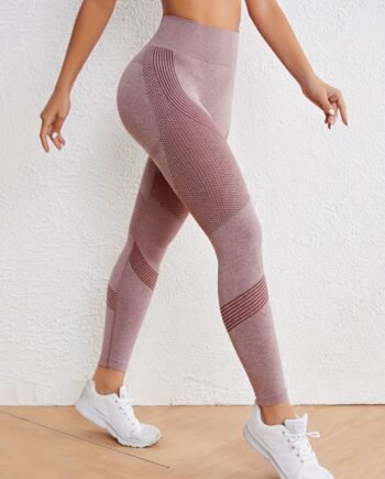 Women's High-Waist Seamless Yoga Leggings – Quick-Dry Sports Pants (Rose Brown)